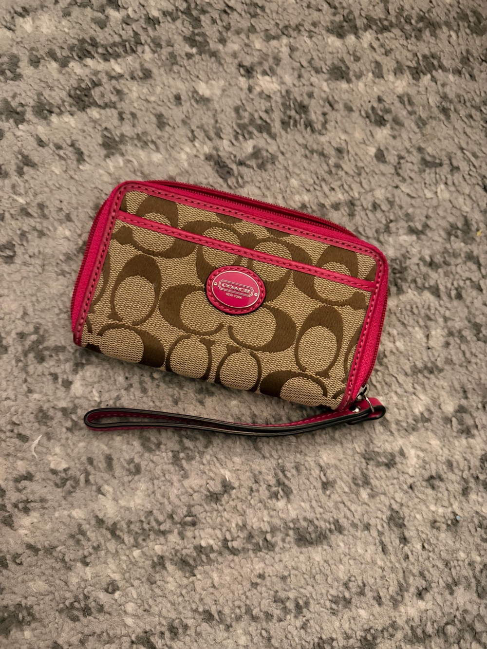 Coach Signature Canvas Wristlet Wallet in Brown and Pink